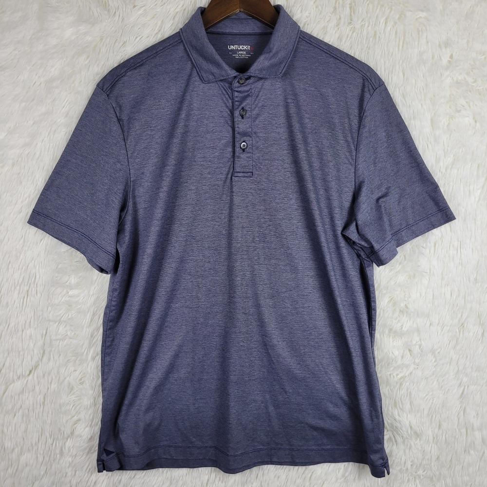 UNTUCKit Van Der Heyden Polo‎ Shirt Mens Large Blue Cotton Regular Fit Preppy